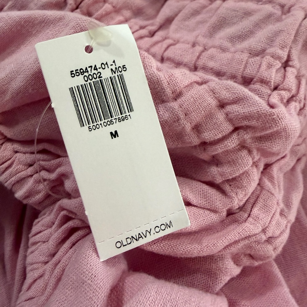 NWT Old Navy Linen Blend Gathered Smocked Sleeveless Baby Pink Jumpsuit - Picture 10 of 13